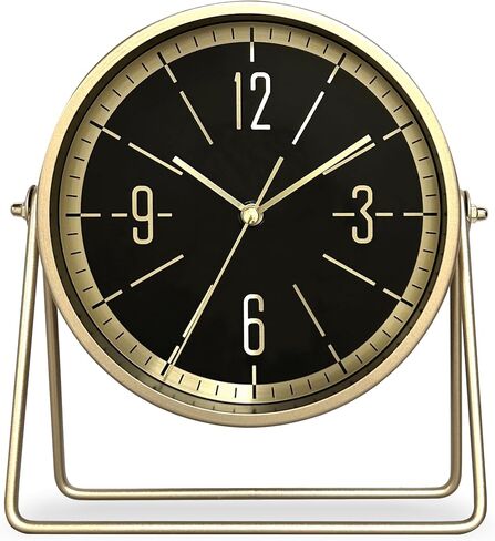 Vintage Metal Desk Clock for Bedroom, with Adjustable Angle Ticking Small Battery Operated Mantel Bedside Clock, Decorative Table Old Fashioned Style Black Decor Adult Kid Gift,Gold Black in Saudi Arabia