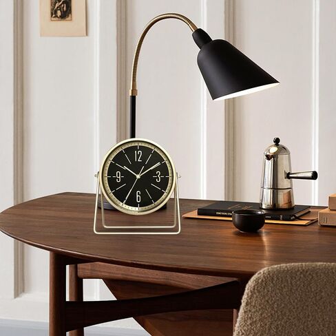 Vintage Metal Desk Clock for Bedroom, with Adjustable Angle Ticking Small Battery Operated Mantel Bedside Clock, Decorative Table Old Fashioned Style Black Decor Adult Kid Gift,Gold Black in Saudi Arabia