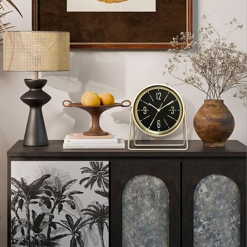 Vintage Metal Desk Clock for Bedroom, with Adjustable Angle Ticking Small Battery Operated Mantel Bedside Clock, Decorative Table Old Fashioned Style Black Decor Adult Kid Gift,Gold Black in Saudi Arabia