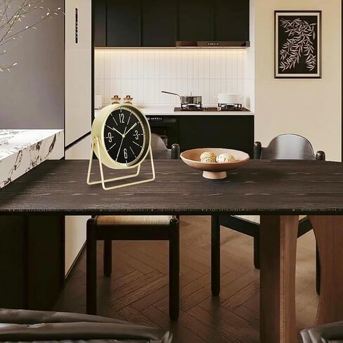Vintage Metal Desk Clock for Bedroom, with Adjustable Angle Ticking Small Battery Operated Mantel Bedside Clock, Decorative Table Old Fashioned Style Black Decor Adult Kid Gift,Gold Black in Saudi Arabia