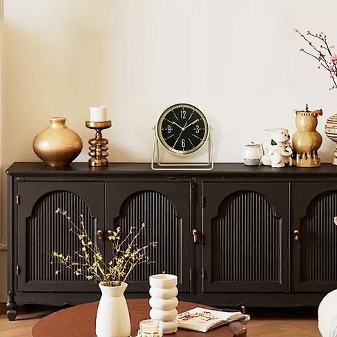 Vintage Metal Desk Clock for Bedroom, with Adjustable Angle Ticking Small Battery Operated Mantel Bedside Clock, Decorative Table Old Fashioned Style Black Decor Adult Kid Gift,Gold Black in Saudi Arabia