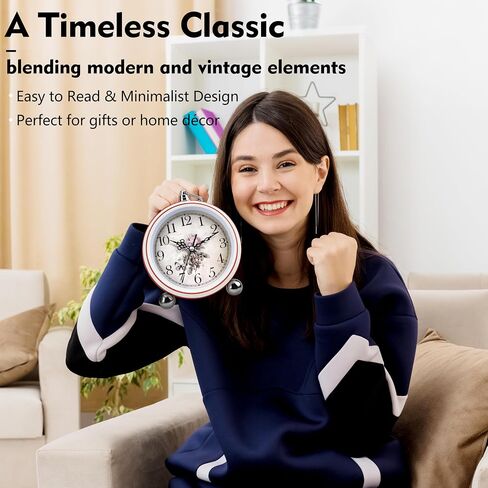 5.3" Retro Alarm Clock Elegant, Silent Non-Ticking Vintage Bedside Clock Battery Operated for Shabby Chic Decor, Small Desk Clocks for Living Room, Bedroom, Shelf, Home Decor Gift Clock (White Flower) in Saudi Arabia