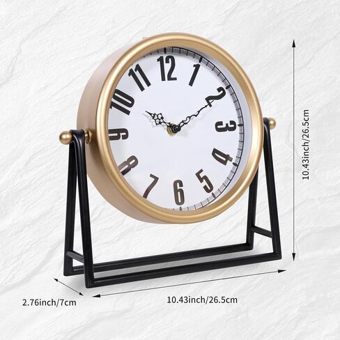 Vintage Gold Table Clock, Silent Non-Ticking Decorative Desk & Mantel Clock, Battery Operated Retro Farmhouse Shelf Decor for Living Room in Saudi Arabia
