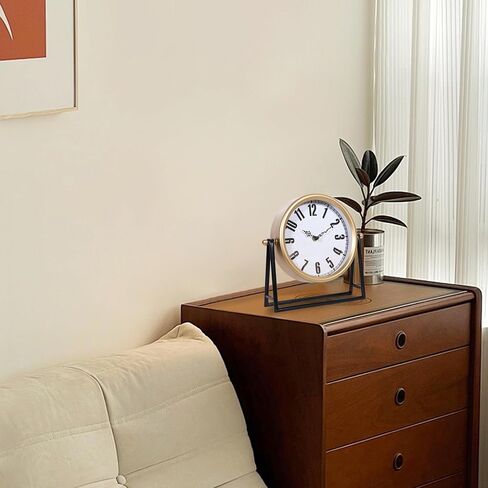 Vintage Gold Table Clock, Silent Non-Ticking Decorative Desk & Mantel Clock, Battery Operated Retro Farmhouse Shelf Decor for Living Room in Saudi Arabia