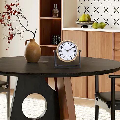 Vintage Gold Table Clock, Silent Non-Ticking Decorative Desk & Mantel Clock, Battery Operated Retro Farmhouse Shelf Decor for Living Room in Saudi Arabia