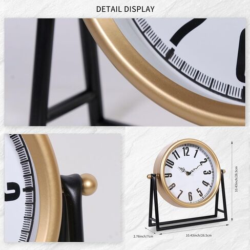 Vintage Gold Table Clock, Silent Non-Ticking Decorative Desk & Mantel Clock, Battery Operated Retro Farmhouse Shelf Decor for Living Room in Saudi Arabia