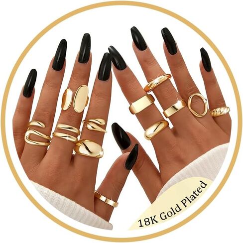12 PCS Chunky Gold Stackable Rings for Women Non Tarnish 18K Gold Plated Statement Ring Stack Set Silver Adjustable Stacking Thumb Knuckle Band Dainty Open Rings Signet Cute Jewelry Gift in Saudi Arabia