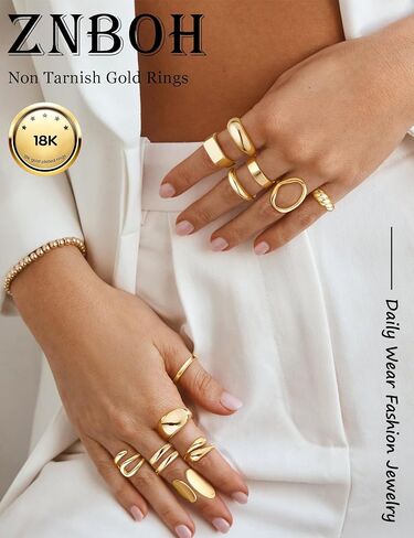 12 PCS Chunky Gold Stackable Rings for Women Non Tarnish 18K Gold Plated Statement Ring Stack Set Silver Adjustable Stacking Thumb Knuckle Band Dainty Open Rings Signet Cute Jewelry Gift in Saudi Arabia