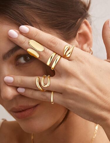 12 PCS Chunky Gold Stackable Rings for Women Non Tarnish 18K Gold Plated Statement Ring Stack Set Silver Adjustable Stacking Thumb Knuckle Band Dainty Open Rings Signet Cute Jewelry Gift in Saudi Arabia