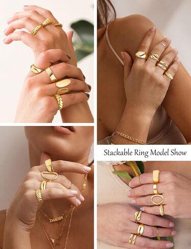 12 PCS Chunky Gold Stackable Rings for Women Non Tarnish 18K Gold Plated Statement Ring Stack Set Silver Adjustable Stacking Thumb Knuckle Band Dainty Open Rings Signet Cute Jewelry Gift in Saudi Arabia