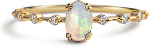 PERIMADE Oval Cut Opal Stacking Ring for Women, Cubic Zirconia White Opal Cabochon Stackable Band 18K Gold Plated Gemstone Ring Hypoallergenic 925 Sterling Silver Jewelry for Wife Mom Size 6-9 in Saudi Arabia