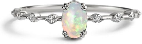 PERIMADE Oval Cut Opal Stacking Ring for Women, Cubic Zirconia White Opal Cabochon Stackable Band 18K Gold Plated Gemstone Ring Hypoallergenic 925 Sterling Silver Jewelry for Wife Mom Size 6-9 in Kuwait