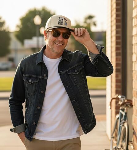 قبعة Snapback مضحكة لكرة القدم من Dad Brand Big 3rd Down Here للرجال - مطرزة بلونين كريمي وأسود، قفل سريع قابل للتعديل، قبعة منظمة من 5 ألواح - هدية لمحبي الرياضة in Kuwait