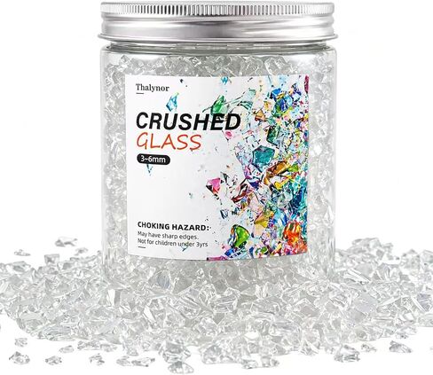 Crushed Glass for Resin Art, Decorative Shattered Glass for Crafts, Resin Fillers, Vase Fillers, Sparkling Glass Pieces for Home Decor, 3-6mm, 1.5LB (Clear) in Kuwait
