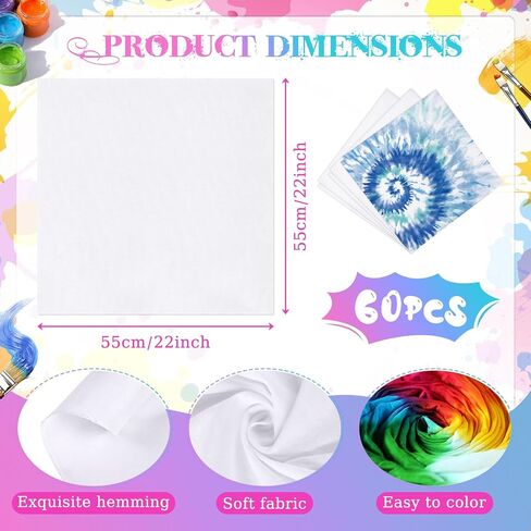 60PCS White Bandana Bulk for Tie Dying Bulk Blank, Solid Handkerchiefs DIY Blank Cotton Bandanas Plain Handkerchiefs Headband Head Wrap 22" x 22" in Saudi Arabia