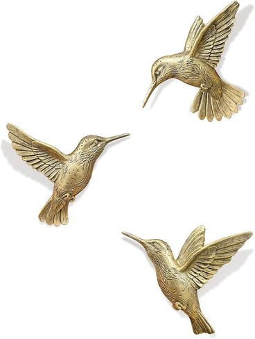 GUSFREUD 3D Hummingbird Wall Decor Set - Brass Resin Bird Wall Decor for Living Room, Bedroom and Gallery Walls - Vintage Gold - Set of 3 in Saudi Arabia