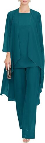 Zongqiven Chiffon Mother of The Bride Pant Suits Wedding 3Pcs Formal Outfit Set Evening Gown for Women in Saudi Arabia