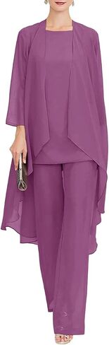 Zongqiven Chiffon Mother of The Bride Pant Suits Wedding 3Pcs Formal Outfit Set Evening Gown for Women in Saudi Arabia