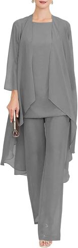 Zongqiven Chiffon Mother of The Bride Pant Suits Wedding 3Pcs Formal Outfit Set Evening Gown for Women in Saudi Arabia