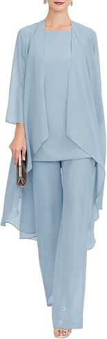 Zongqiven Chiffon Mother of The Bride Pant Suits Wedding 3Pcs Formal Outfit Set Evening Gown for Women in Saudi Arabia