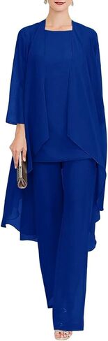Zongqiven Chiffon Mother of The Bride Pant Suits Wedding 3Pcs Formal Outfit Set Evening Gown for Women in Saudi Arabia