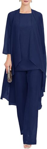 Zongqiven Chiffon Mother of The Bride Pant Suits Wedding 3Pcs Formal Outfit Set Evening Gown for Women in Saudi Arabia