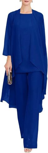 Zongqiven Chiffon Mother of The Bride Pant Suits Wedding 3Pcs Formal Outfit Set Evening Gown for Women in Saudi Arabia