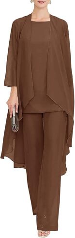 Zongqiven Chiffon Mother of The Bride Pant Suits Wedding 3Pcs Formal Outfit Set Evening Gown for Women in Saudi Arabia