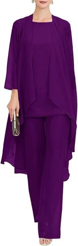 Zongqiven Chiffon Mother of The Bride Pant Suits Wedding 3Pcs Formal Outfit Set Evening Gown for Women in Saudi Arabia