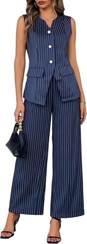 Women's 2 Piece Sets Summer 2026 Work Clothes Sleeveless Blazer Vest Pants Suits Business Casual Outfits in Saudi Arabia