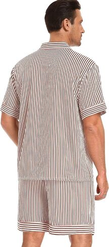 SWOMOG Men Pajama Set Short Sleeve Summer Pjs Button Down Sleepwear Soft Pajama Shorts 2 Piece Loungewear with Pockets in Kuwait