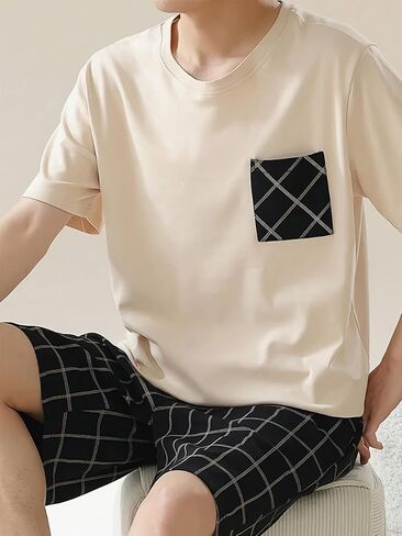 Men's Summer Pajamas Men Short Sleeves Shorts Sleepwear Men Round Collar Pajamas Set in Kuwait