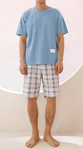 Men's Summer Pajamas Men Short Sleeves Shorts Sleepwear Men Round Collar Pajamas Set in Kuwait