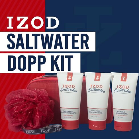 مجموعة حقائب أدوات الزينة IZOD 5 قطع Dopp Kit، حقيبة سفر/غسول الجسم/غسول الجسم/منظف الوجه/إسفنجة شبكية، سحاب مزدوج السحب، مجموعة ألعاب القوى (المياه المالحة) in Kuwait