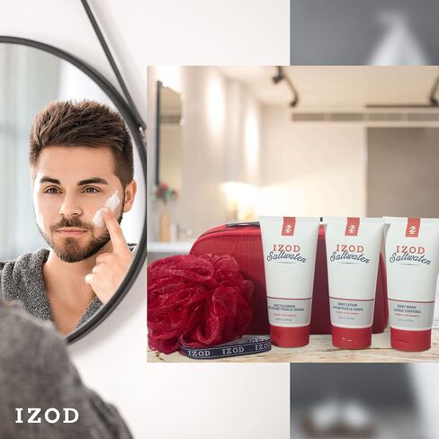 مجموعة حقائب أدوات الزينة IZOD 5 قطع Dopp Kit، حقيبة سفر/غسول الجسم/غسول الجسم/منظف الوجه/إسفنجة شبكية، سحاب مزدوج السحب، مجموعة ألعاب القوى (المياه المالحة) in Kuwait