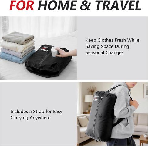 Vacuum Bags for Travel with Pump, 12GAL Compression Packing Cubes with Adjustable Shoulder Strap, IP68 Reusable Vacuum Packing Cubes for Luggage, Backpack, Suitcase, Yoga, Swim, Beach in Saudi Arabia