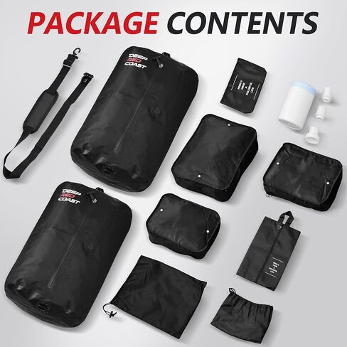 Vacuum Bags for Travel with Pump, 12GAL Compression Packing Cubes with Adjustable Shoulder Strap, IP68 Reusable Vacuum Packing Cubes for Luggage, Backpack, Suitcase, Yoga, Swim, Beach in Saudi Arabia
