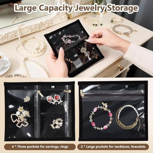 Travel Jewelry Organizer Case, Jewelry Storage Book Binder, Portable Transparent Jewelry Storage Bag with Zipper Velvet Pouch for Earrings, Rings, Necklace, Bracelet, Ideal for Gifts (Black) in Saudi Arabia