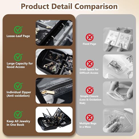 Travel Jewelry Organizer Case, Jewelry Storage Book Binder, Portable Transparent Jewelry Storage Bag with Zipper Velvet Pouch for Earrings, Rings, Necklace, Bracelet, Ideal for Gifts (Black) in Saudi Arabia