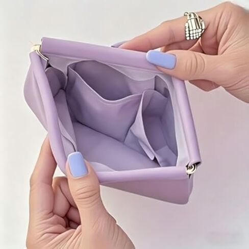Lavender Makeup Pouch with Pockets for Purse Organization, Soft Leather Small Clasp Cosmetic Bag, Pastel Purple Cloud Coin Purse in Kuwait