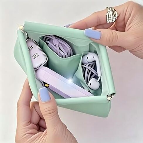 Lavender Makeup Pouch with Pockets for Purse Organization, Soft Leather Small Clasp Cosmetic Bag, Pastel Purple Cloud Coin Purse in Kuwait
