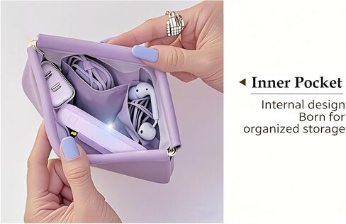 Lavender Makeup Pouch with Pockets for Purse Organization, Soft Leather Small Clasp Cosmetic Bag, Pastel Purple Cloud Coin Purse in Kuwait