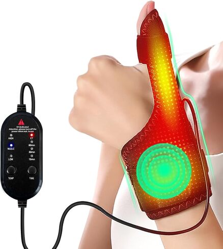 Heated Wrist & Thumb Wrap with Vibration Massage, Portable Heating Pad for Hand Pain, Arthritis & Carpal Tunnel Discomfort, 3 Heating & Massage Modes with Auto Shut Off in Kuwait