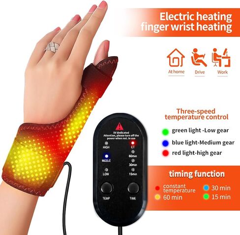 Heated Wrist & Thumb Wrap with Vibration Massage, Portable Heating Pad for Hand Pain, Arthritis & Carpal Tunnel Discomfort, 3 Heating & Massage Modes with Auto Shut Off in Kuwait