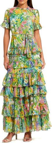 Mac Duggal Floral Printed Chiffon Tiered Ruffle Gown in Saudi Arabia