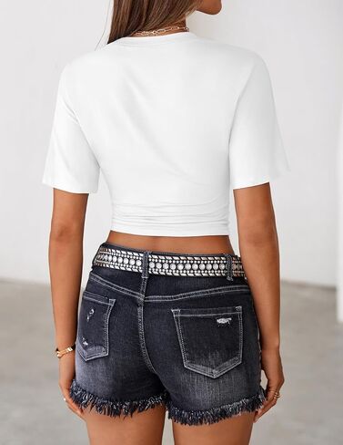 ZESICA Women's Cinched Waist Short Sleeve Crop Tops 2026 Summer Ruched Fitted Basic T Shirts in Kuwait