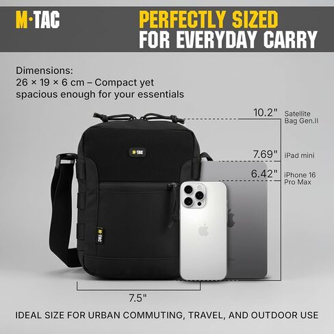 M-Tac Men's Shoulder Sling Bag Canvas Messenger Crossbody Bag for Men and Women Durable Adjustable with Zipper Closure Satellite Tactical Bag Gen.II Black in Kuwait