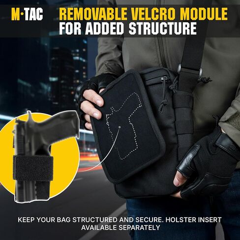 M-Tac Men's Shoulder Sling Bag Canvas Messenger Crossbody Bag for Men and Women Durable Adjustable with Zipper Closure Satellite Tactical Bag Gen.II Black in Kuwait