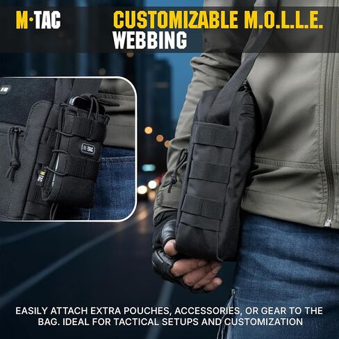 M-Tac Men's Shoulder Sling Bag Canvas Messenger Crossbody Bag for Men and Women Durable Adjustable with Zipper Closure Satellite Tactical Bag Gen.II Black in Kuwait