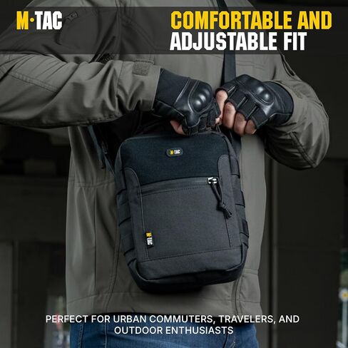 M-Tac Men's Shoulder Sling Bag Canvas Messenger Crossbody Bag for Men and Women Durable Adjustable with Zipper Closure Satellite Tactical Bag Gen.II Black in Kuwait